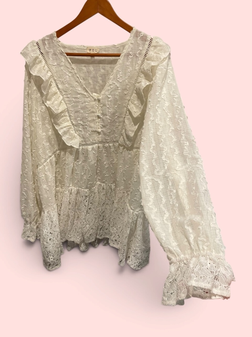 Cute ruffle Pol creamy vanilla lace ruffle peasant mini dress boho gypsy dream